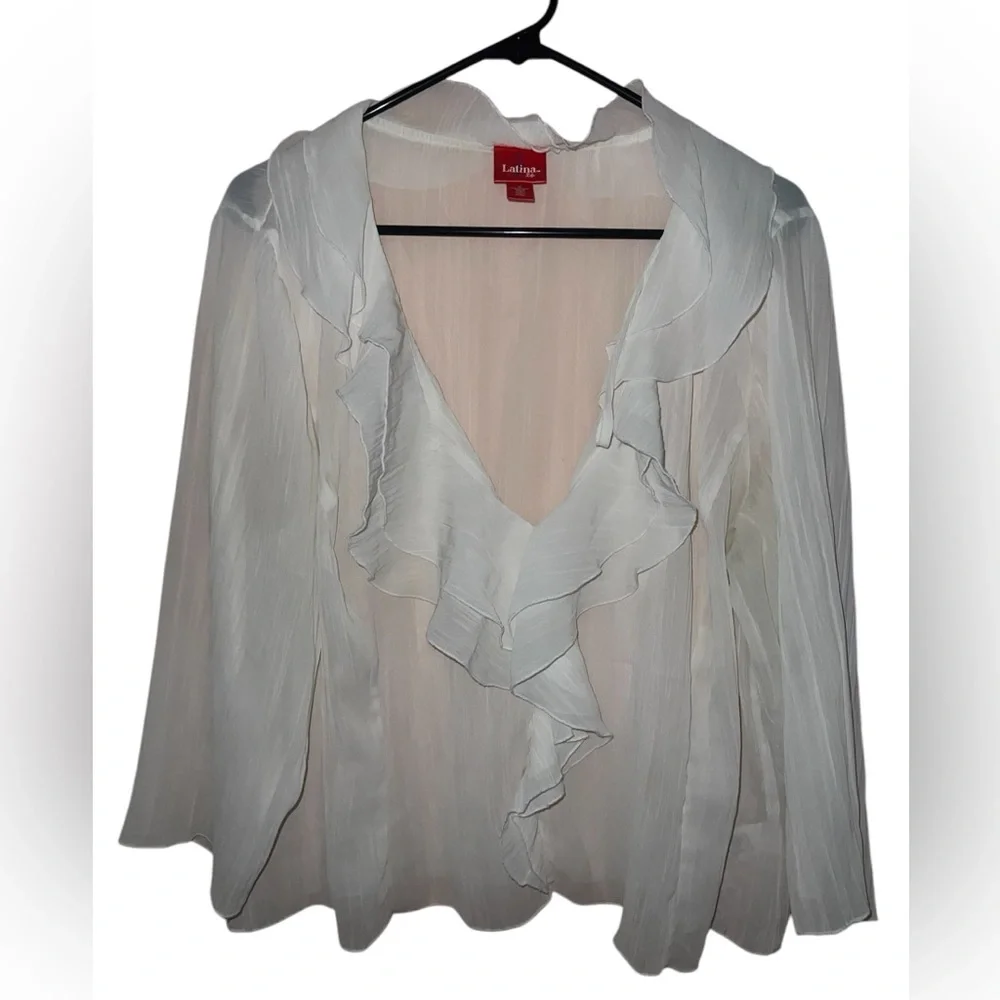 White Ruffled Blouse - Picture 1 of 3
